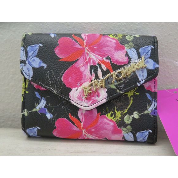 Betsey Johnson Black/Multi Xolana Floral Small Flap Wallet $58 - Picture 1 of 11